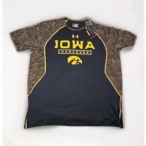 Iowa Hawkeyes Under Armour Black HeatGear Shirt Apex Print Men's Large 2L ~ UA